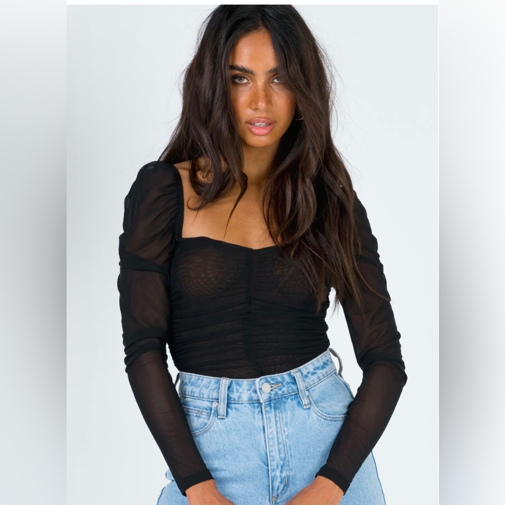 Princess Polly black bodysuit, mesh and sheer, size 4